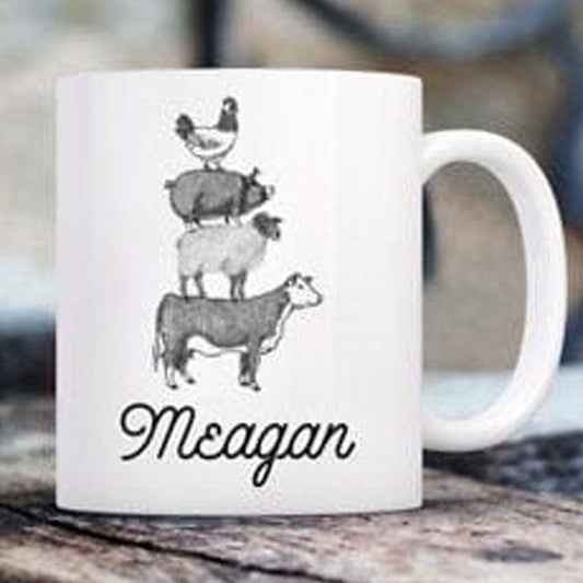 Taza personalizada con diseño de pollo, cerdo, vaca, oveja y animales de granja