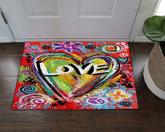 Hippie Heart Love Hippie Doormat