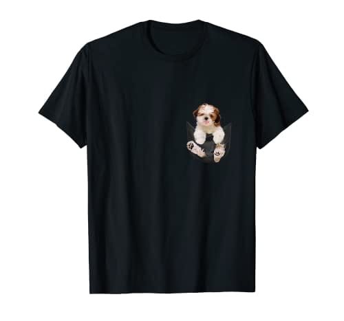 Camiseta divertida con el Shih Tzu en el bolsillo