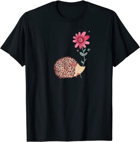 Bonita camiseta vintage con erizo y erizo con flores