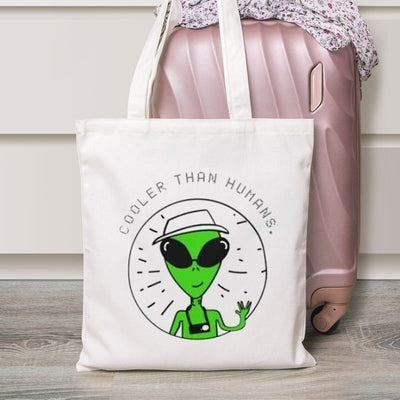 Cooler Than Humans Funny Alien Tote Bag