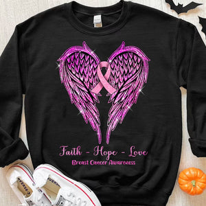 Faith Hope Love Pink Ribbon Wings Breast Cancer Shirt