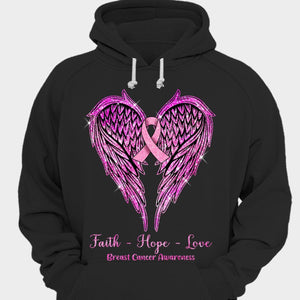 Faith Hope Love Pink Ribbon Wings Breast Cancer Shirt