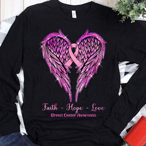 Faith Hope Love Pink Ribbon Wings Breast Cancer Shirt