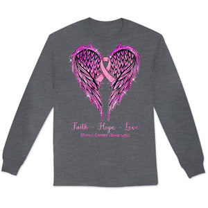 Faith Hope Love Pink Ribbon Wings Breast Cancer Shirt