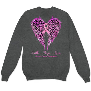 Faith Hope Love With Wings Heart & Ribbon, Breast Cancer Hoodie, Shirts