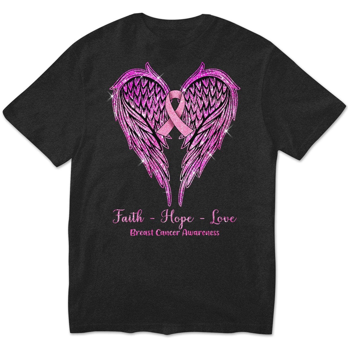 Faith Hope Love, Wings Heart And Ribbon, Breast Cancer Survivor Awareness T Shirt