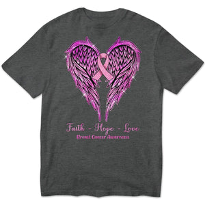 Faith Hope Love Pink Ribbon Wings Breast Cancer Shirt