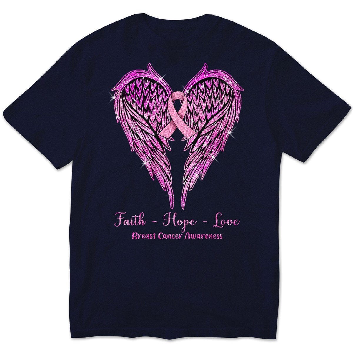 Faith Hope Love, Wings Heart And Ribbon, Breast Cancer Survivor Awareness T Shirt