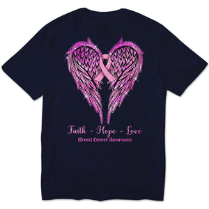 Faith Hope Love Pink Ribbon Wings Breast Cancer Shirt