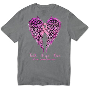 Faith Hope Love Pink Ribbon Wings Breast Cancer Shirt