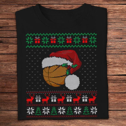 Camisetas navideñas feas de baloncesto con gorro de Papá Noel