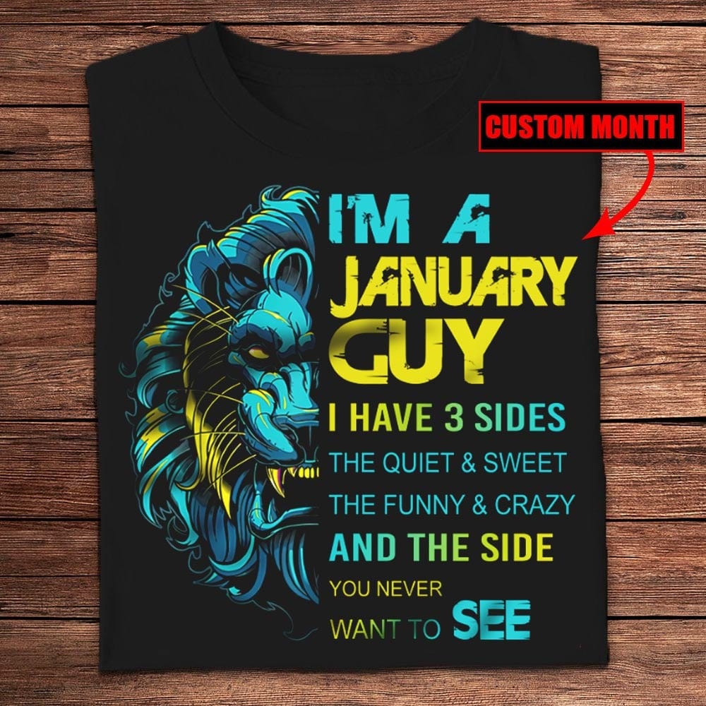 Soy un chico de enero, tengo 3 lados, camisetas de cumpleaños personalizadas de león