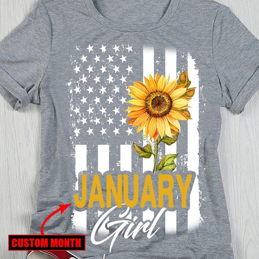 January Girl Sunflower & American Flag Personalized Birthday Shirts
