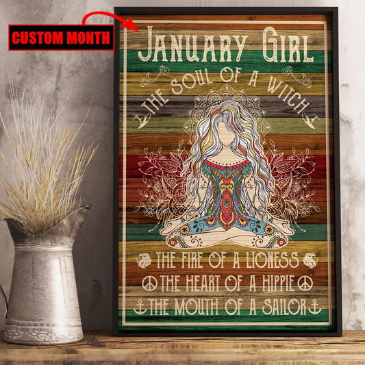 Póster de cumpleaños personalizado, lienzo, con el alma de la bruja, el corazón del hippie, de January Girl