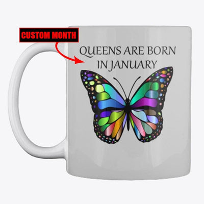 Queens Are Born In January Butterfly Personalized Birthday Mug