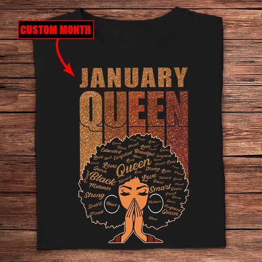 January Queen Afro Black Woman Personalized Birthday Shirts