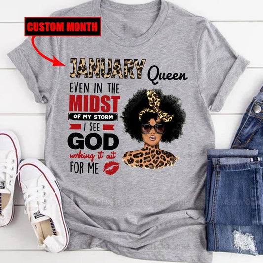 January Queen Leopard Black Women Personalized Birthday Shirts