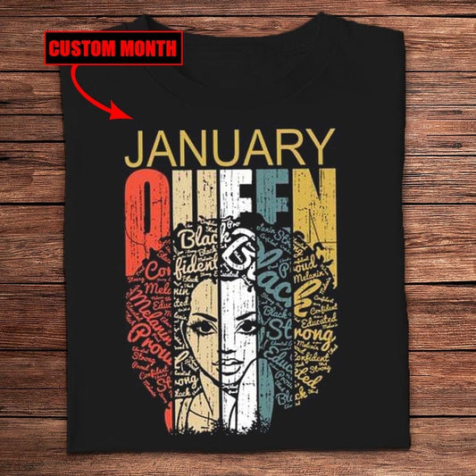 January Queen Afro Black Woman Personalized Birthday Shirts