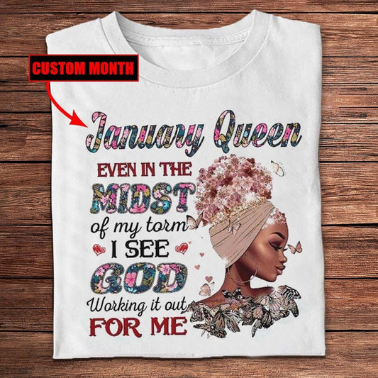 January Queen Afro Black Woman Personalized Birthday Shirts