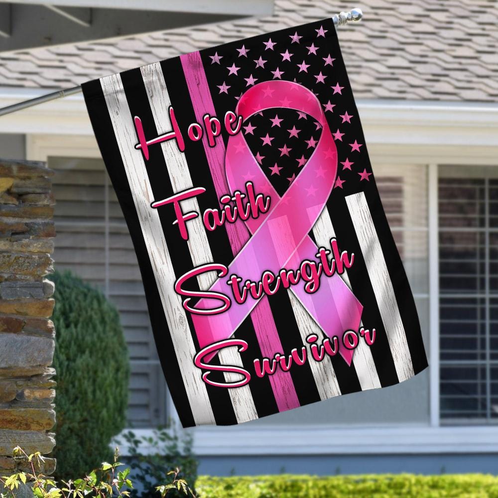 Esperanza, fe, fortaleza, superviviente del cáncer de mama, bandera de la casa y el jardín