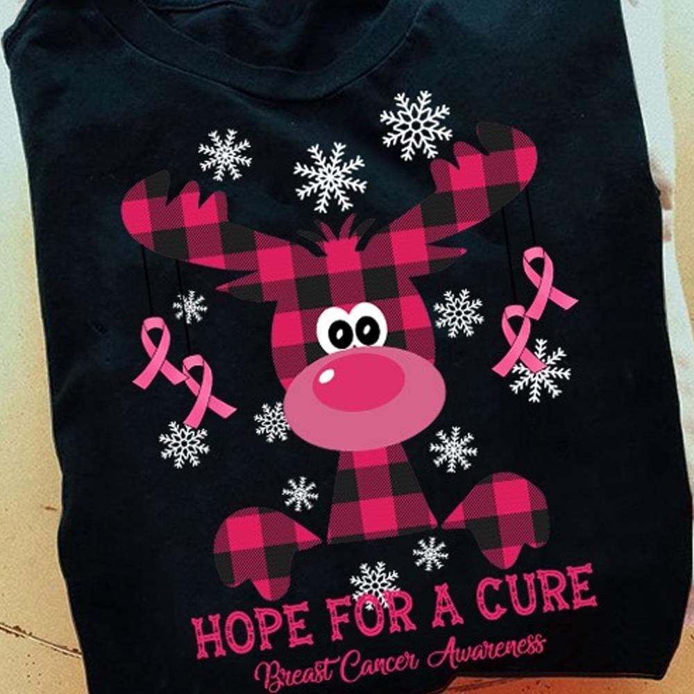 Hope For A Cure Christmas Reindeer, Breast Cancer Shirts