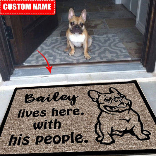 Felpudo personalizado Bulldog vive aquí con su gente