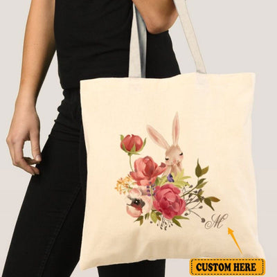 Personalized Bunny & Flower Tote Bag