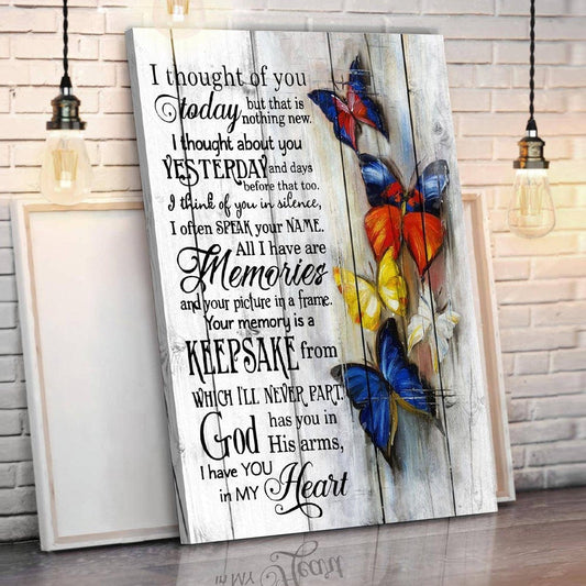 Póster conmemorativo de mariposa "Te tengo en mi corazón", lienzo