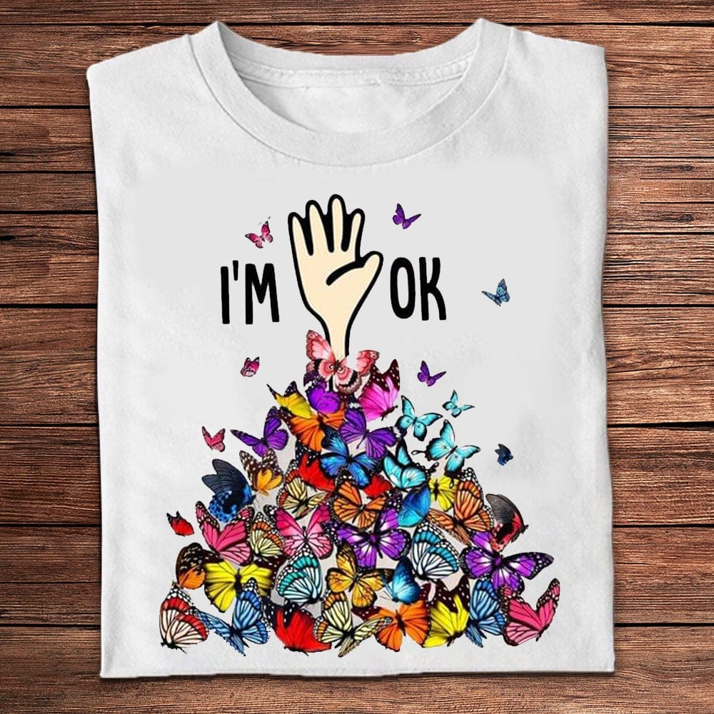 Camisetas divertidas con la frase "Estoy bien" y "Mariposas"