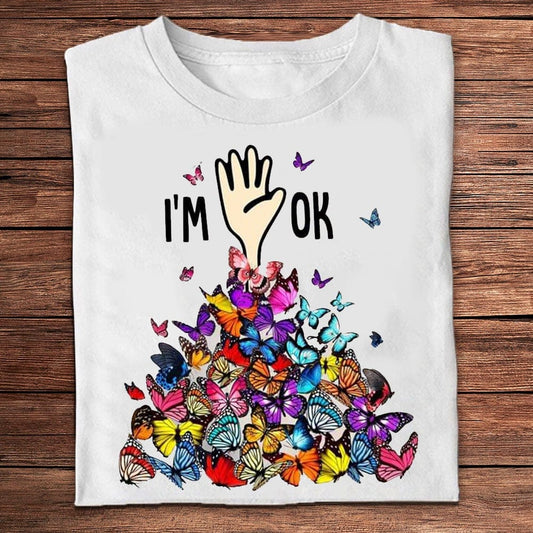 Camisetas divertidas con la frase "Estoy bien" y "Mariposas"