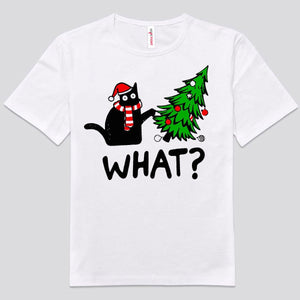 ¿Qué? Camiseta navideña con diseño de gato y árbol de Navidad