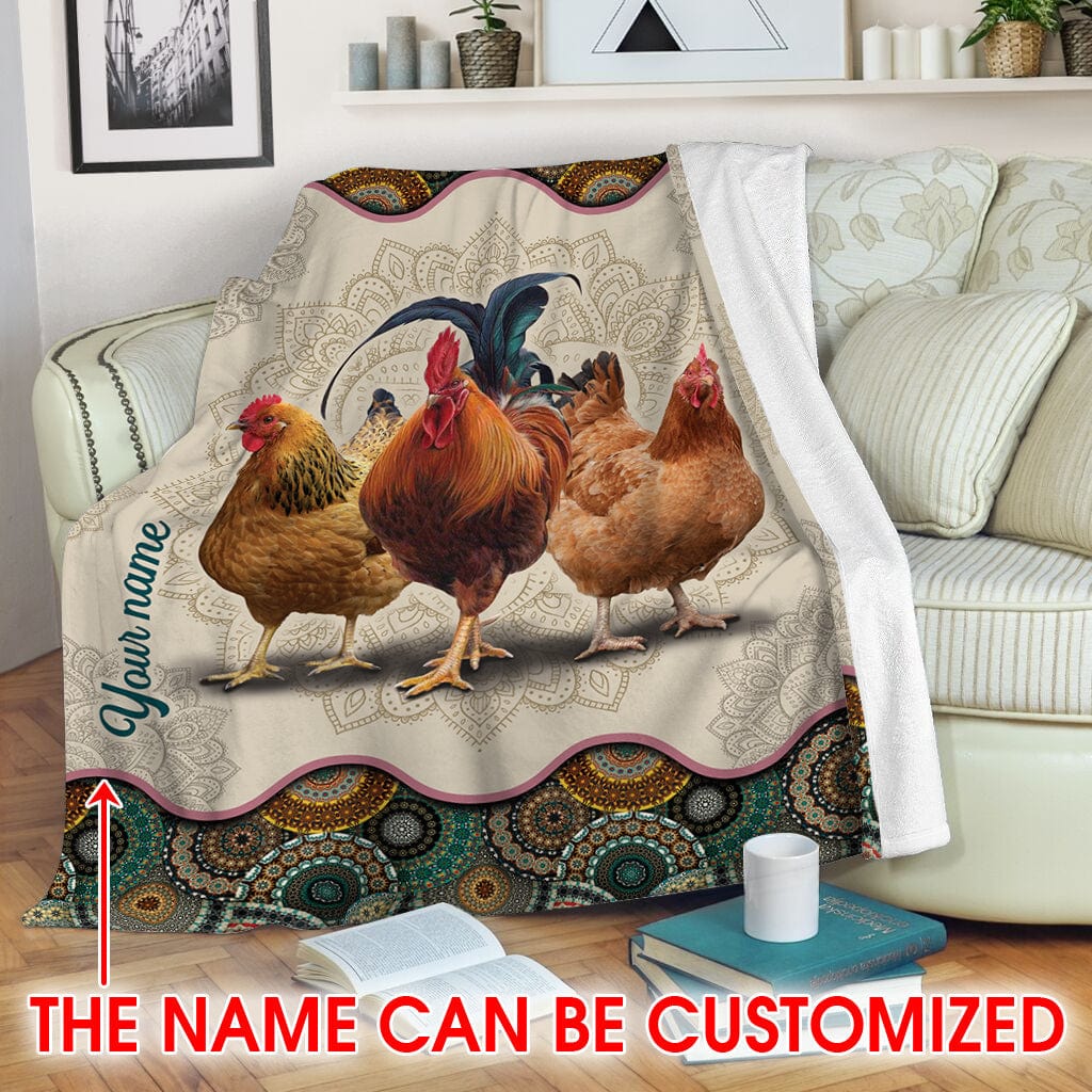 Manta de pollo con mandala vintage personalizada