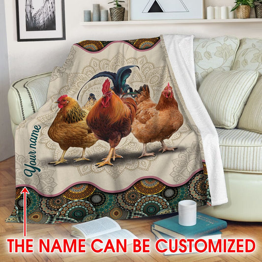 Manta de pollo con mandala vintage personalizada