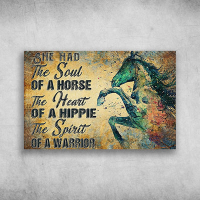 She Had Soul Of Horse Heart Of Hippie Watercolor Hippie Poster, Canvas