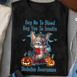 Di no a la sangre, di sí a la insulina, camiseta de Halloween con diseño de gato y diabetes