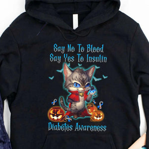 Di no a la sangre, di sí a la insulina, camiseta de Halloween con diseño de gato y diabetes