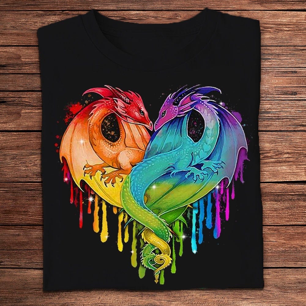 Camisetas de pareja de dragones con corazón