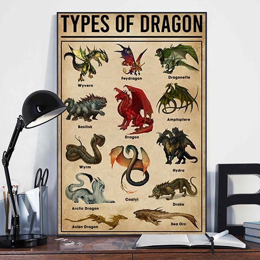 Póster de tipos de dragones, lienzo