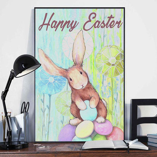 Póster de conejito de Pascua feliz, lienzo