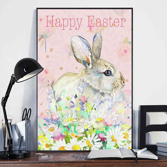 Póster de conejito de Pascua feliz, lienzo