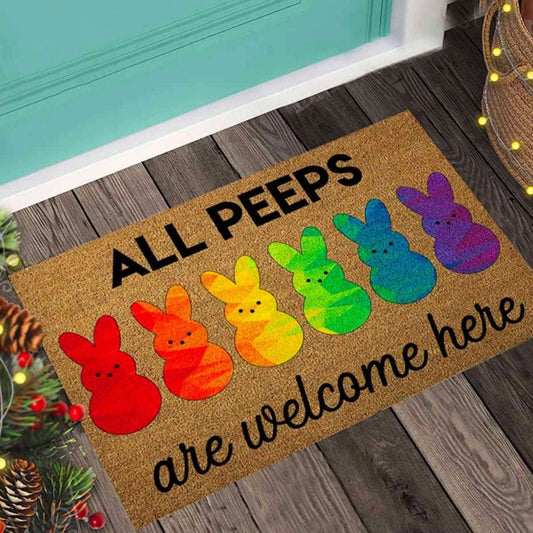 Todos son bienvenidos aquí Felpudo de conejo de Pascua