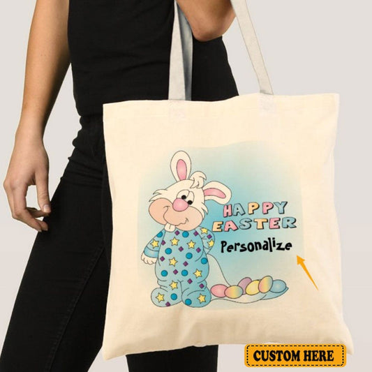 Bolsa de mano personalizada con texto "Feliz Pascua"