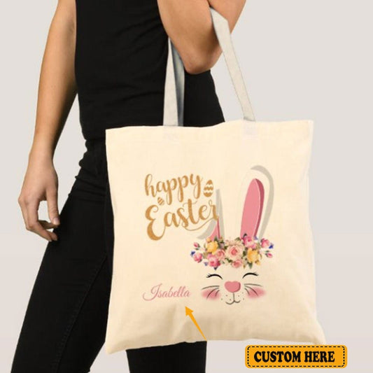 Bolsa de mano personalizada con texto "Feliz Pascua"