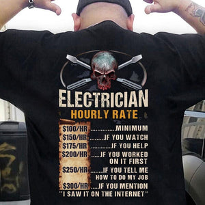 Camisetas con calaveras y tarifa por hora para electricistas