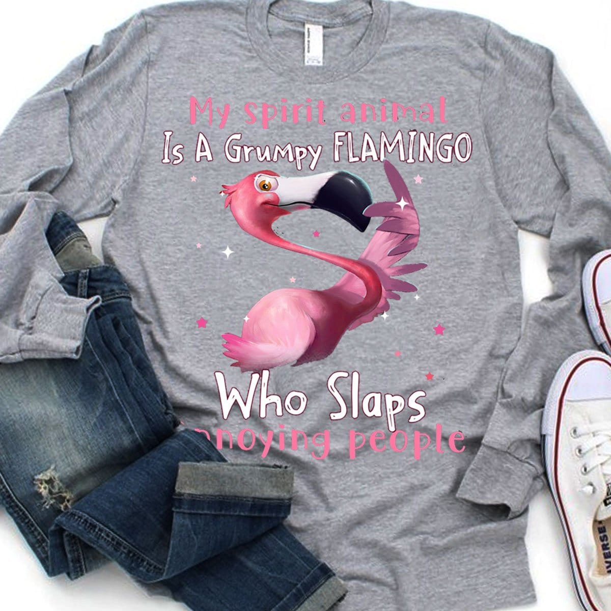 My Spirit Animal Is A Grumpy Flamingo Who Slaps Annoying People Shirts