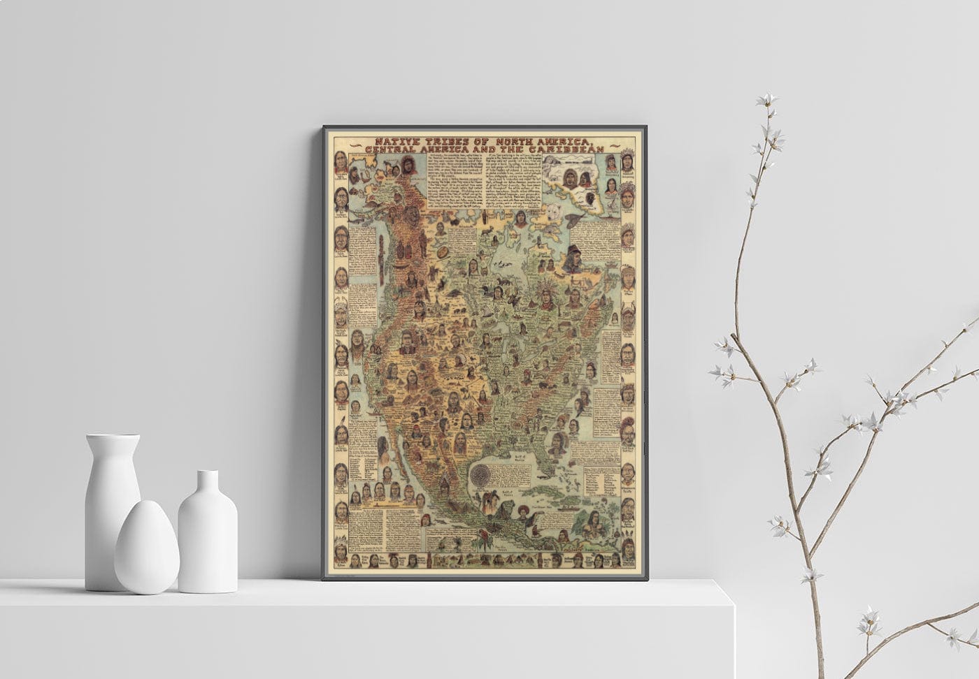 Póster de mapa de los nativos americanos, lienzo
