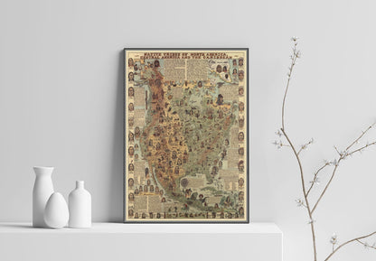 Póster de mapa de los nativos americanos, lienzo