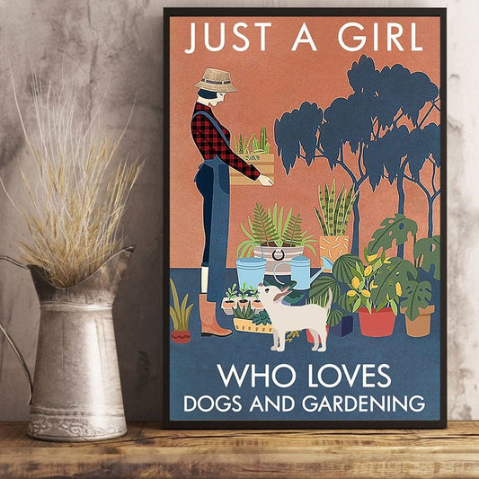 Póster, lienzo, Solo una chica que ama a los perros y la jardinería