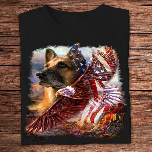 Camisetas con bandera estadounidense de pastor alemán y águila